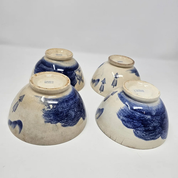 Vintage Blue Delft? Windmill Bowl Holland Scenes Set of 4 Bowls Made In Japan - Picture 8 of 12
